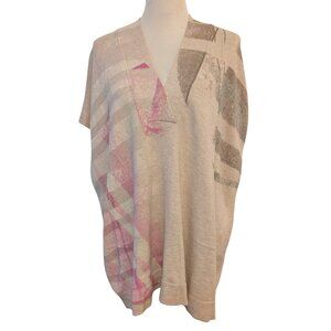 Moth Anthropologie Womens Sz S Cream Pink Los Pocitas Knit Poncho Sweater Flaw